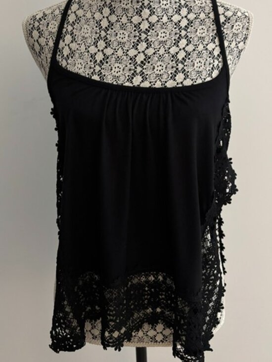 Ocean Drive Tops - ocean drive Black Camisole with Lace Detailing - Small